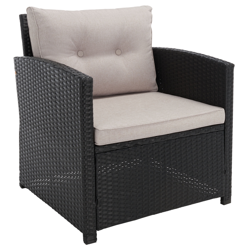 Safavieh Vellor 4 Pc Wicker and Rattan Living Set in Black / Light Gray