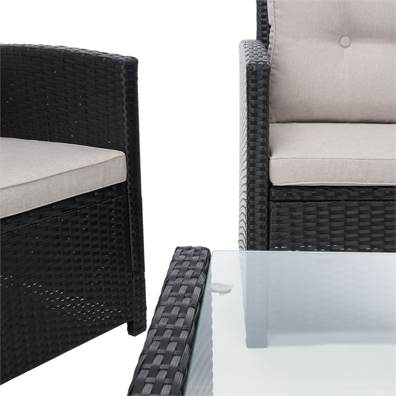 Safavieh Vellor 4 Pc Wicker and Rattan Living Set in Black / Light Gray