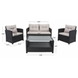 Safavieh Vellor 4 Pc Wicker and Rattan Living Set in Black / Light Gray