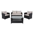 Safavieh Vellor 4 Pc Wicker and Rattan Living Set in Black / Light Gray