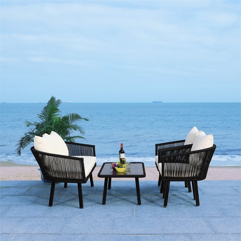 Safavieh Belmi 4Pc Rope and Steel Living Set in Black / Beige