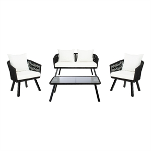 Safavieh Belmi 4Pc Rope and Steel Living Set in Black / Beige