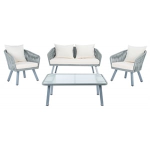 Safavieh Jorda 4Pc Steel and Fabric Living Set in Gray / Beige