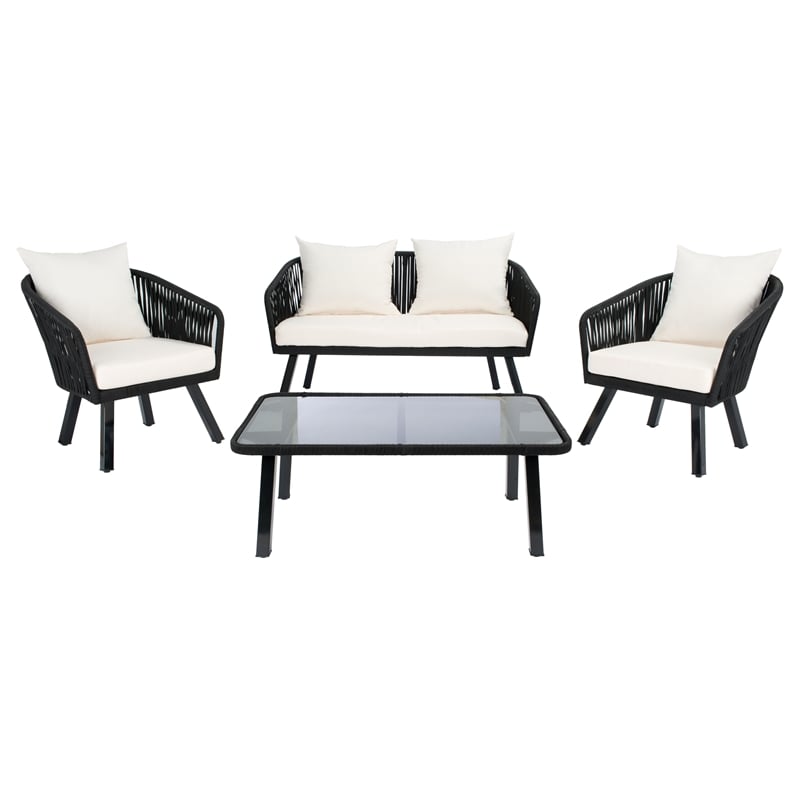 Safavieh Jorda 4Pc Steel and Fabric Living Set in Black / Beige