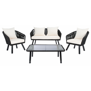 Safavieh Jorda 4Pc Steel and Fabric Living Set in Black / Beige