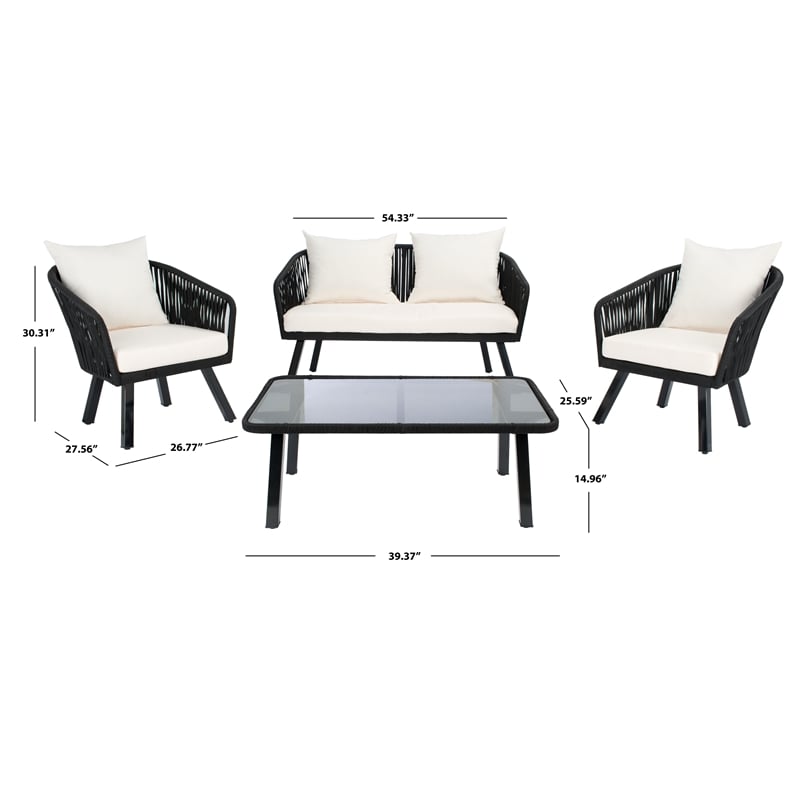 Safavieh Jorda 4Pc Steel and Fabric Living Set in Black / Beige