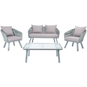 Safavieh Jorda 4Pc Steel and Fabric Living Set in Gray / Gray