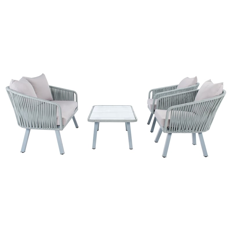 Safavieh Jorda 4Pc Steel and Fabric Living Set in Gray / Gray