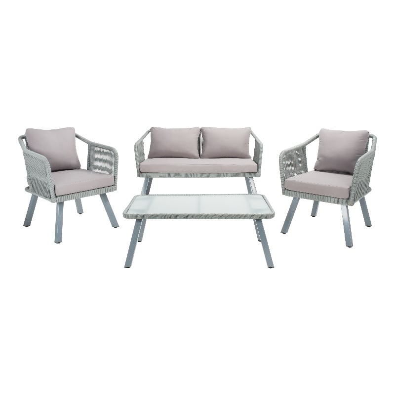 Safavieh Torsla 4Pc Steel and Fabric Living Set in Gray / Gray