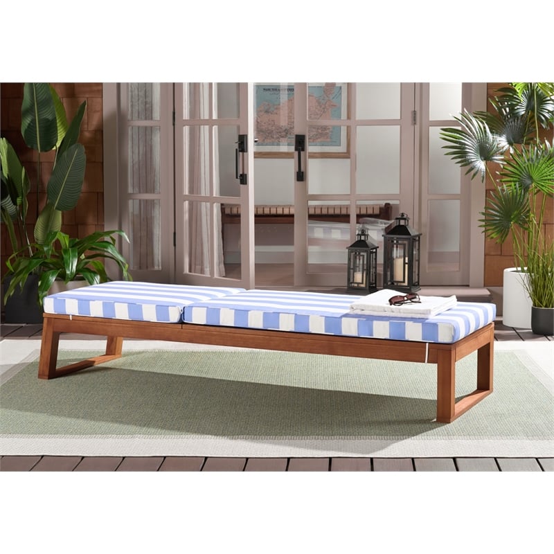 Safavieh Sophie Wood Lounger in Natural / Baby Blue