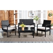 Safavieh Bassey 4Pc Wicker and Rattan Living Set in Black / Light Gray