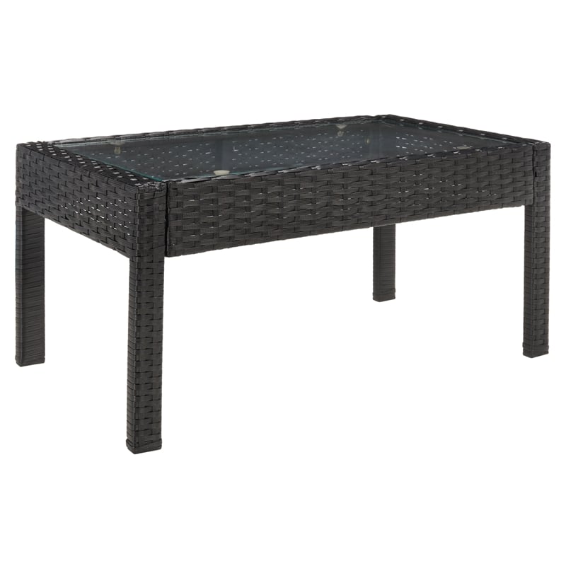Safavieh Bassey 4Pc Wicker and Rattan Living Set in Black / Light Gray