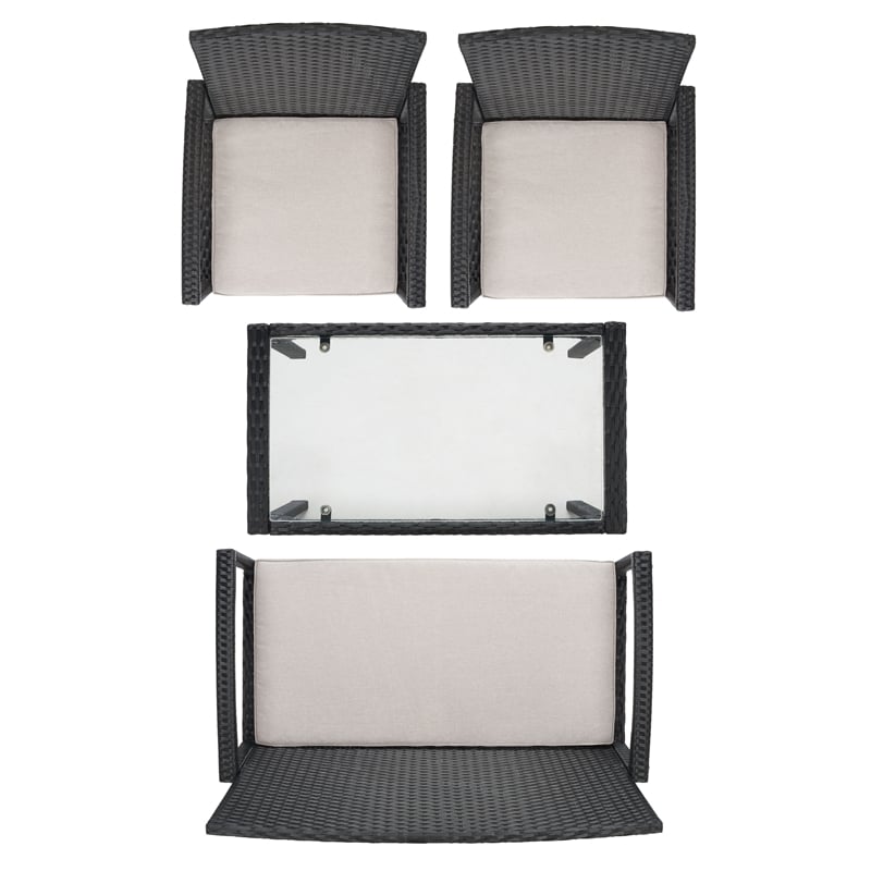 Safavieh Bassey 4Pc Wicker and Rattan Living Set in Black / Light Gray