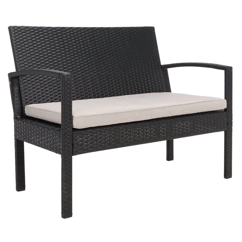 Safavieh Bassey 4Pc Wicker and Rattan Living Set in Black / Light Gray