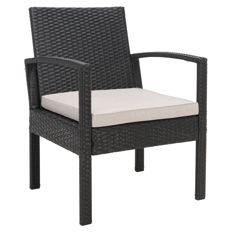 Safavieh Bassey 4Pc Wicker and Rattan Living Set in Black / Light Gray