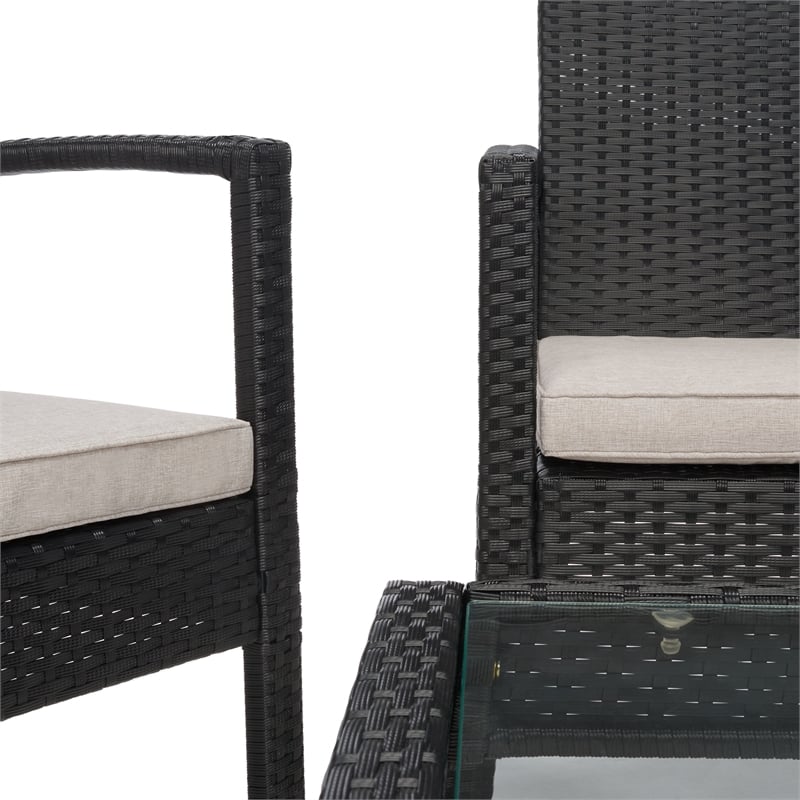 Safavieh Bassey 4Pc Wicker and Rattan Living Set in Black / Light Gray