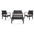 Safavieh Bassey 4Pc Wicker and Rattan Living Set in Black / Light Gray