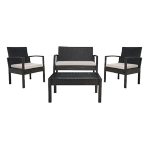 Safavieh Bassey 4Pc Wicker and Rattan Living Set in Black / Light Gray