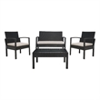 Safavieh Bassey 4Pc Wicker and Rattan Living Set in Black / Light Gray