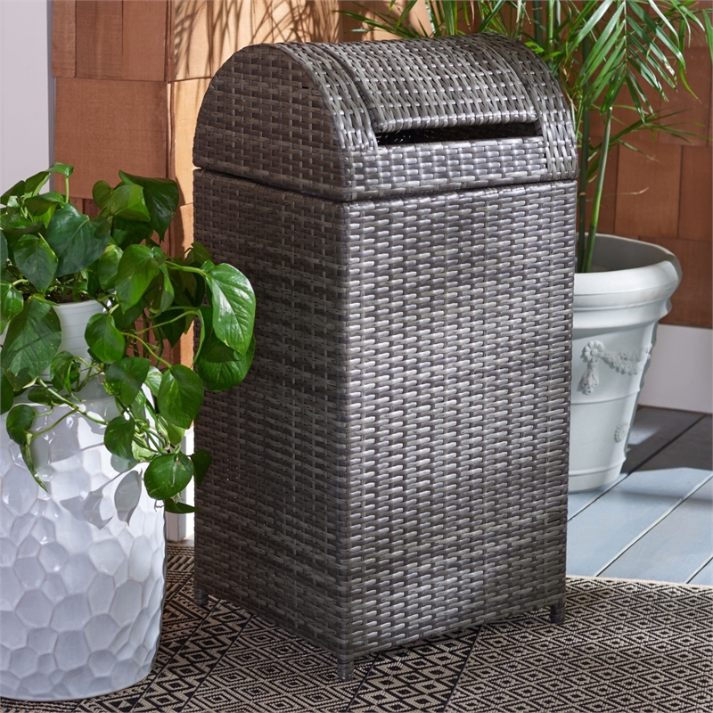 Safavieh Serapis Wicker and Rattan Trash Bin in Gray / Brown
