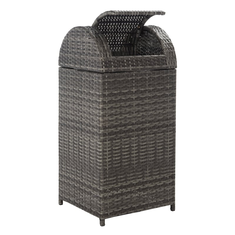Safavieh Serapis Wicker and Rattan Trash Bin in Gray / Brown