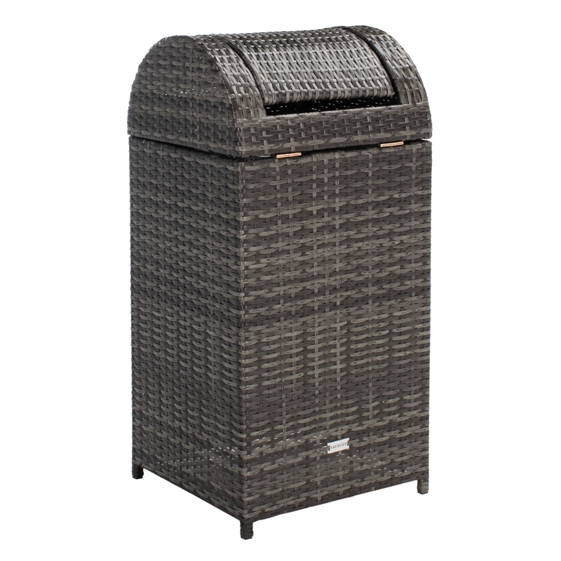 Safavieh Serapis Wicker and Rattan Trash Bin in Gray / Brown