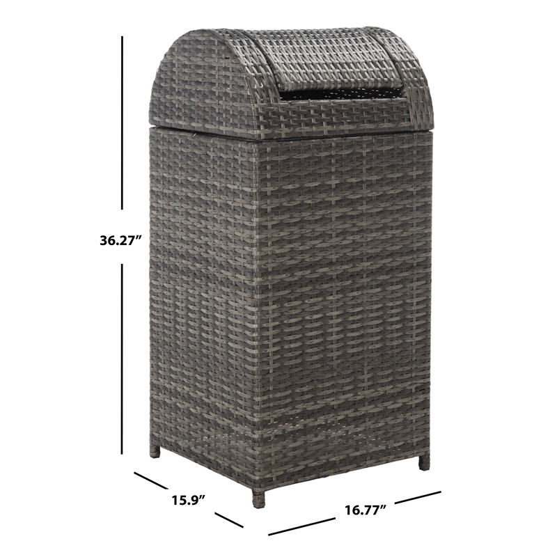 Safavieh Serapis Wicker and Rattan Trash Bin in Gray / Brown