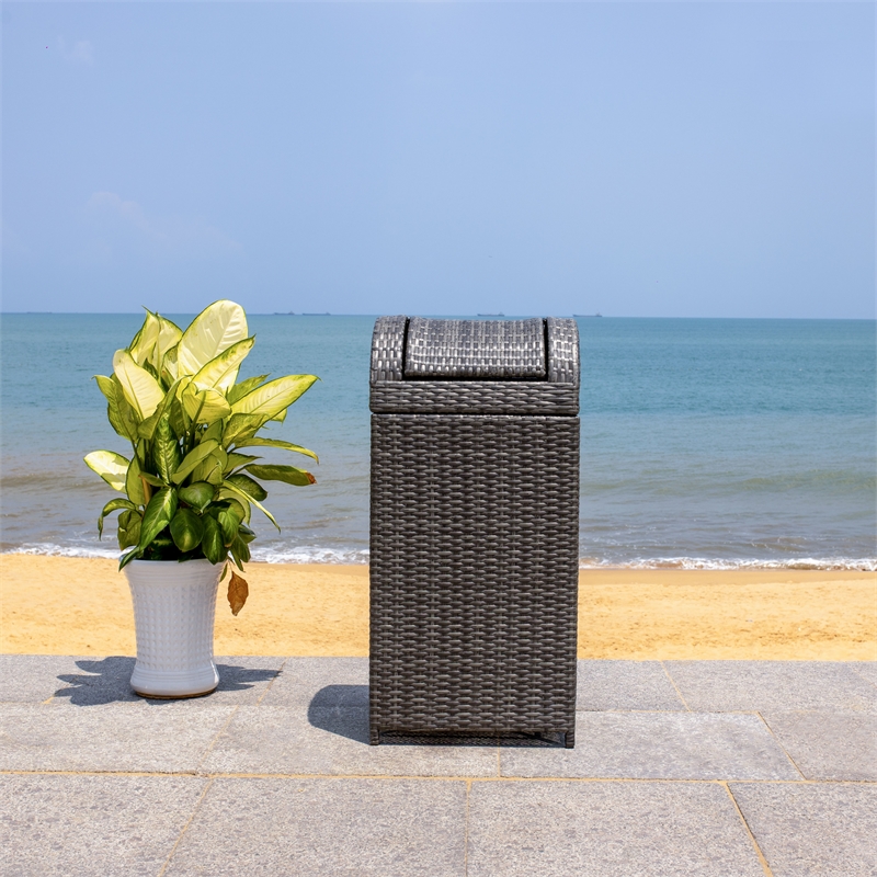 Safavieh Serapis Wicker and Rattan Trash Bin in Gray / Brown