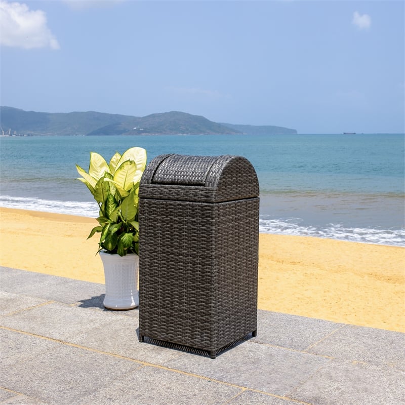 Safavieh Serapis Wicker and Rattan Trash Bin in Gray / Brown
