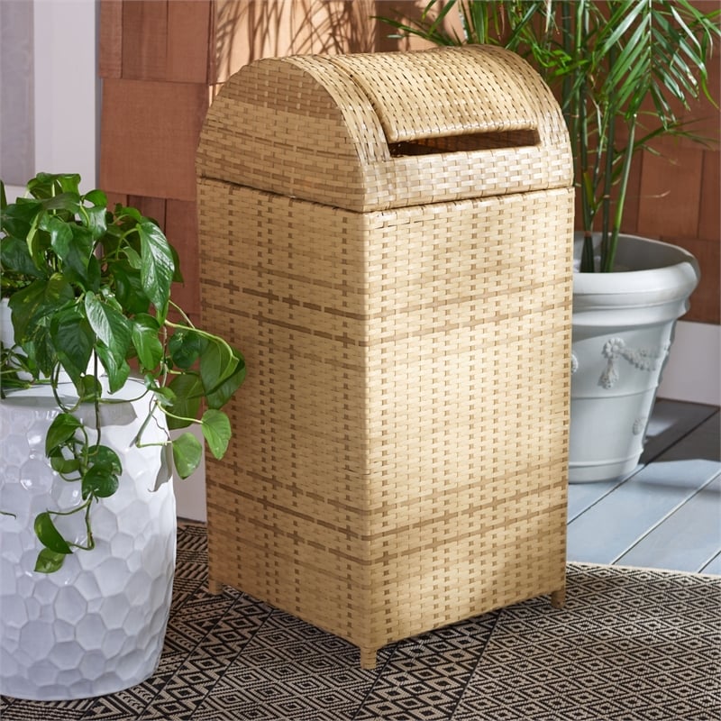 Safavieh Serapis Wicker and Rattan Trash Bin in Natural