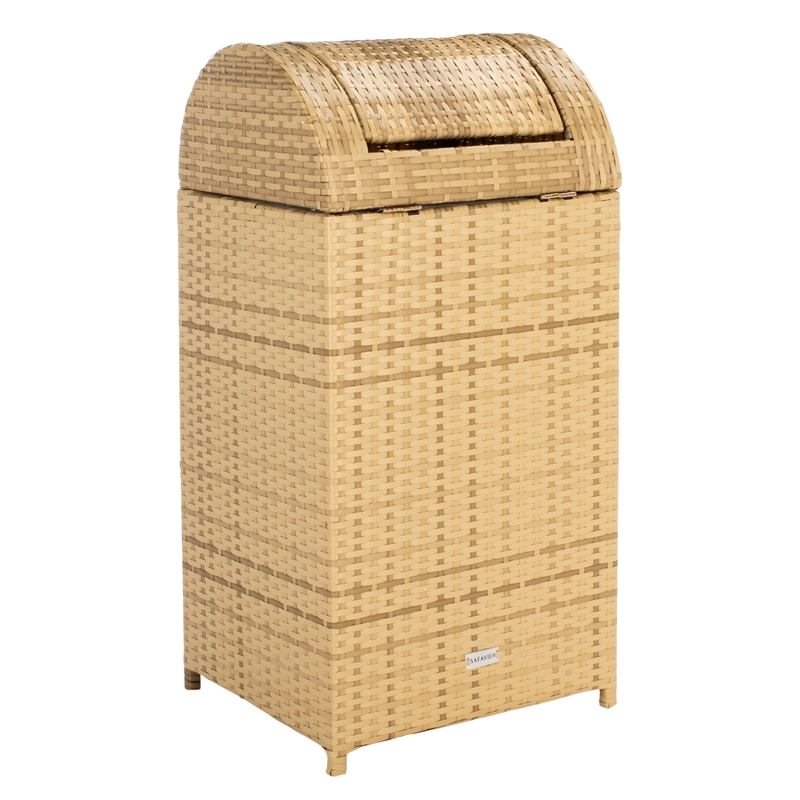 Safavieh Serapis Wicker and Rattan Trash Bin in Natural