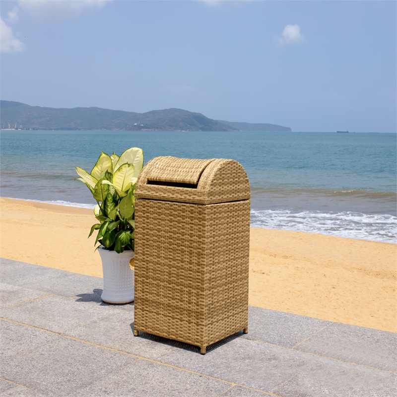 Safavieh Serapis Wicker and Rattan Trash Bin in Natural