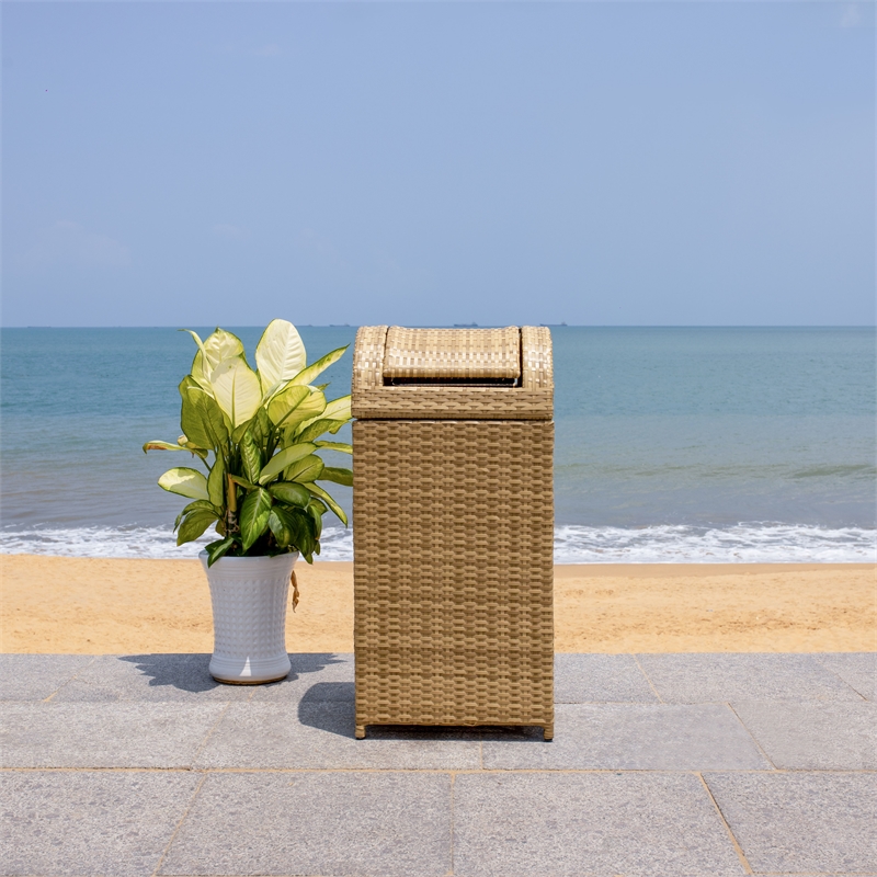 Safavieh Serapis Wicker and Rattan Trash Bin in Natural