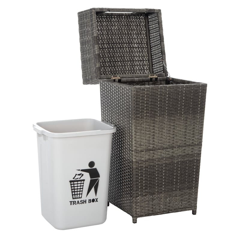 Safavieh Mazeli Wicker and Rattan Trash Bin in Gray / Brown