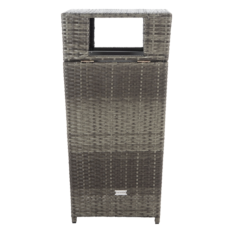 Safavieh Mazeli Wicker and Rattan Trash Bin in Gray / Brown