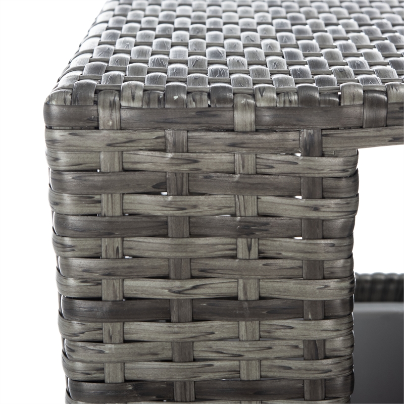 Safavieh Mazeli Wicker and Rattan Trash Bin in Gray / Brown