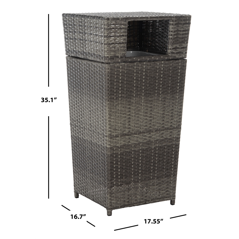 Safavieh Mazeli Wicker and Rattan Trash Bin in Gray / Brown
