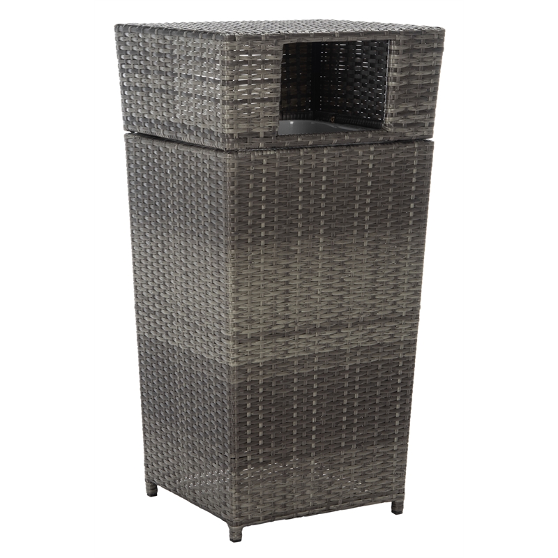 Safavieh Mazeli Wicker and Rattan Trash Bin in Gray / Brown