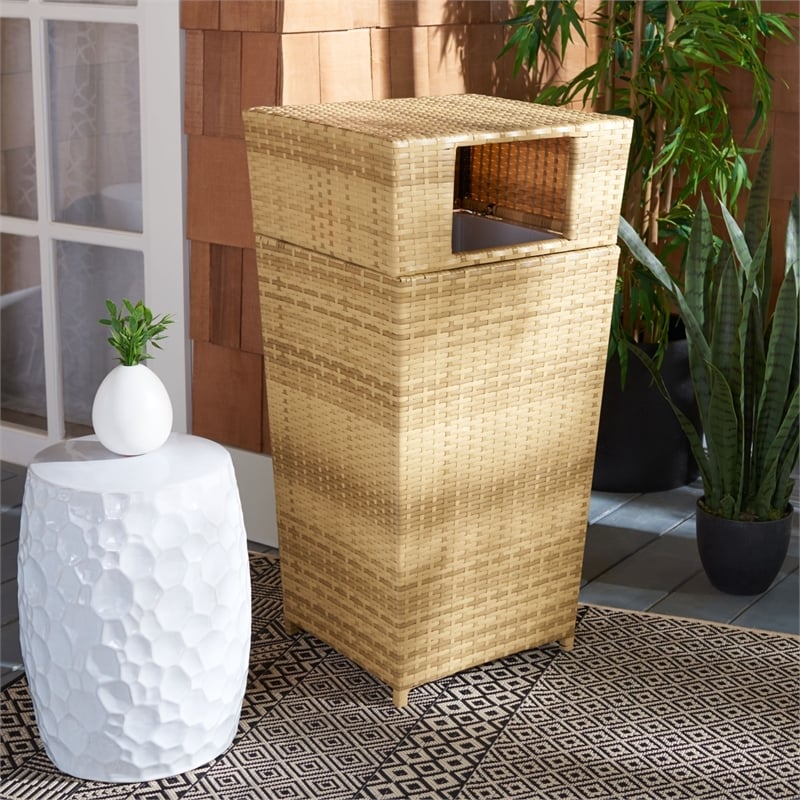 Safavieh Mazeli Wicker and Rattan Trash Bin in Natural