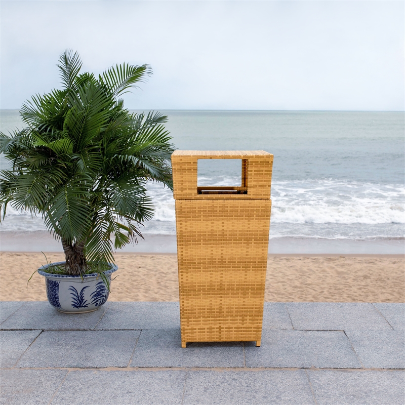 Safavieh Mazeli Wicker and Rattan Trash Bin in Natural