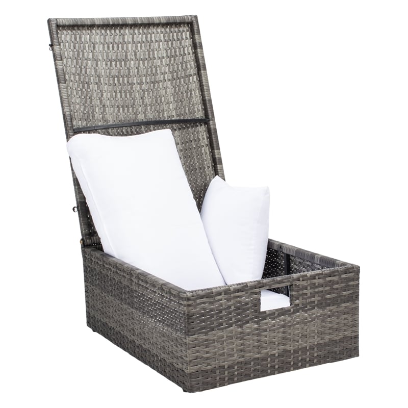 Safavieh Pramla Wicker and Rattan Sette w/Ottoman in Gray / Brown / White