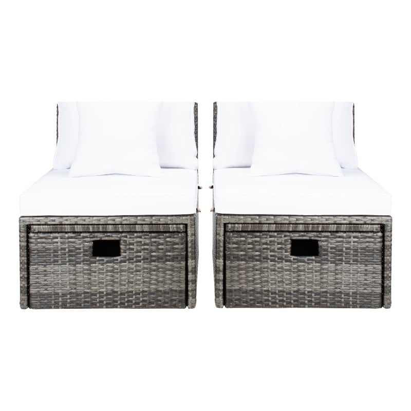 Safavieh Pramla Wicker and Rattan Sette w/Ottoman in Gray / Brown / White
