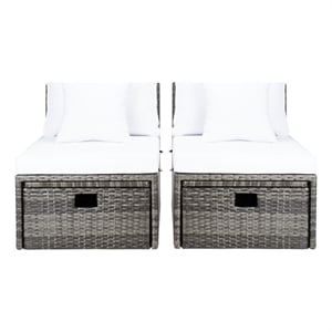 Safavieh Pramla Wicker and Rattan Sette w/Ottoman in Gray / Brown / White
