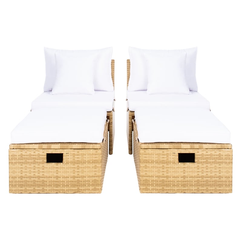 Safavieh Pramla Wicker and Rattan Sette w/Ottoman in Natural / White