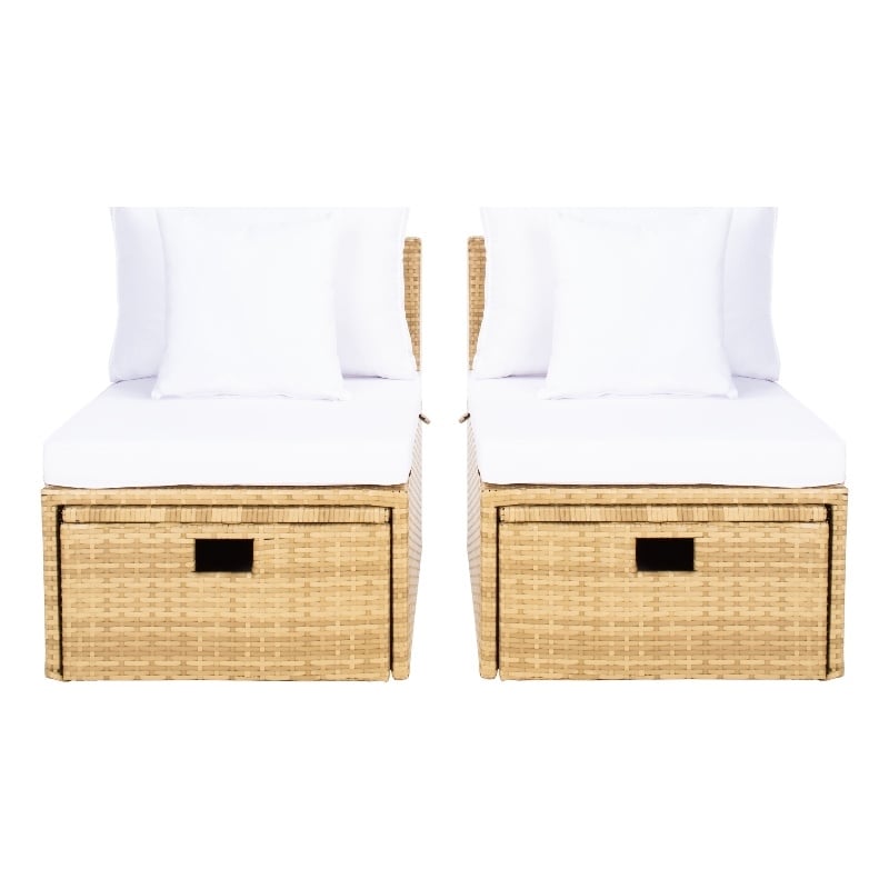 Safavieh Pramla Wicker and Rattan Sette w/Ottoman in Natural / White