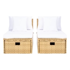 Safavieh Pramla Wicker and Rattan Sette w/Ottoman in Natural / White