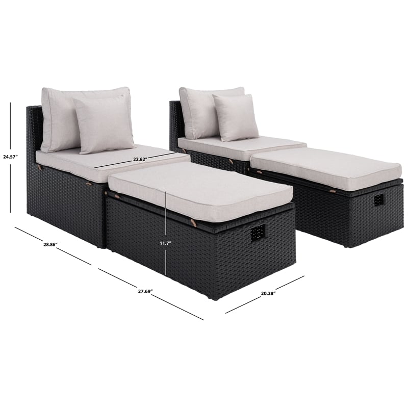 Safavieh Pramla Outdoor Wicker and Rattan Sette with Ottoman in Black/Light Gray