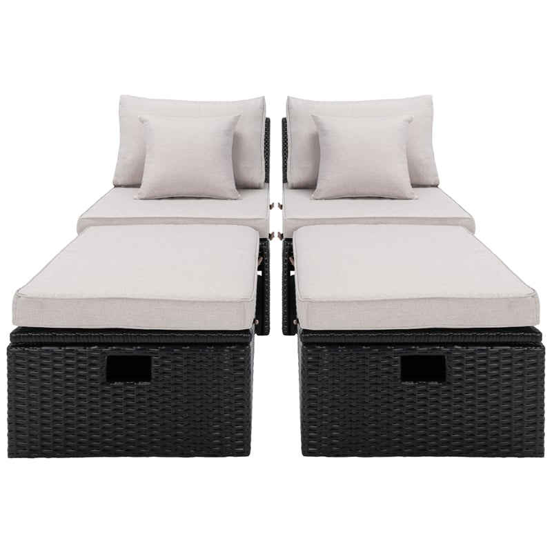 Safavieh Pramla Outdoor Wicker and Rattan Sette with Ottoman in Black/Light Gray