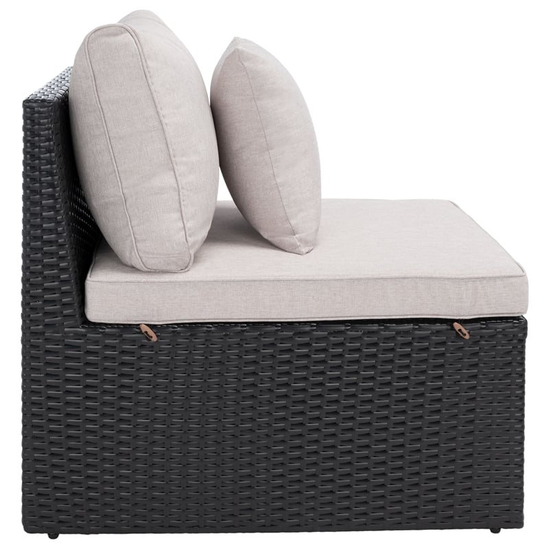 Safavieh Pramla Outdoor Wicker and Rattan Sette with Ottoman in Black/Light Gray