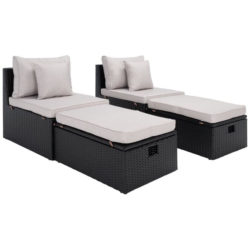 Safavieh Pramla Outdoor Wicker and Rattan Sette with Ottoman in Black/Light Gray